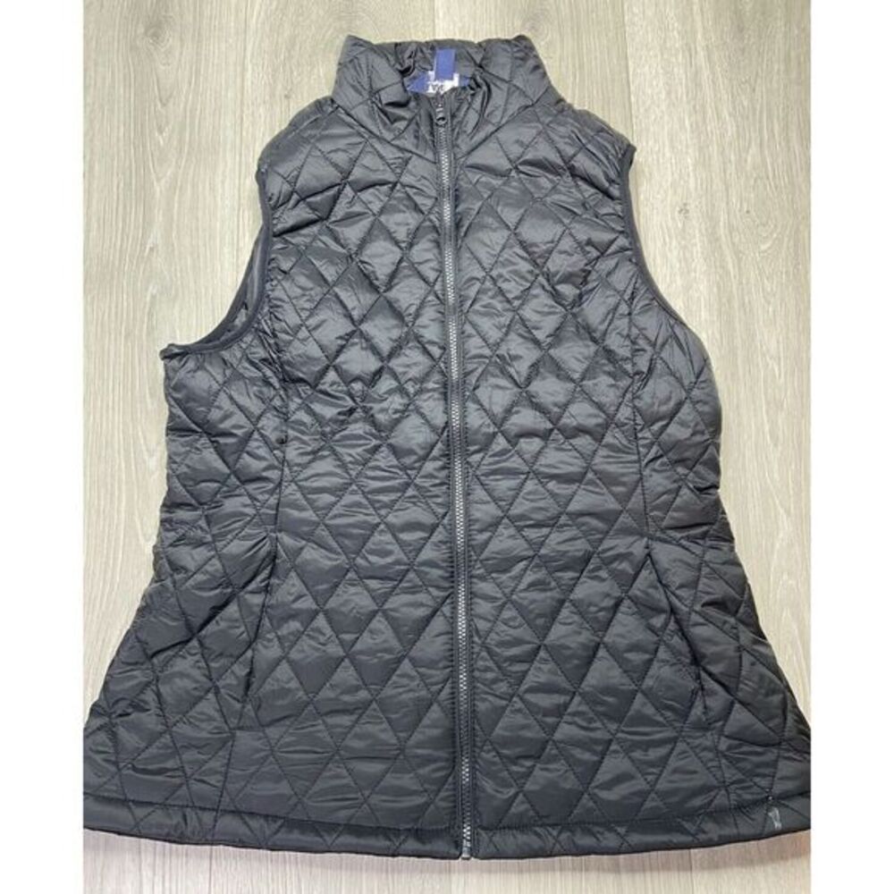 Lands End Vest Jacket Women Large Black Quilted Outdoor Hike‎ Athleisure Preppy